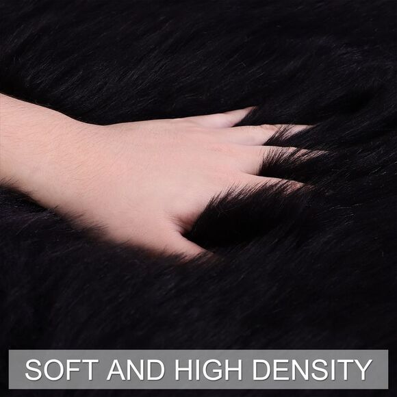 Faux Fur Round Rug Fluffy Area Rugs for Bedroom 2 x 2 Feet Black - Picture 5 of 6